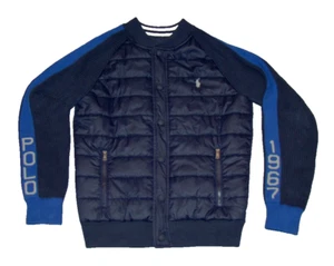 Polo Ralph Lauren Boys M 10-12 Blue Knitt Long Sleeve Puffer Jacket - Picture 1 of 9