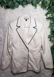 [832] NWOT Banana Republic Size 4 White Denim Black Stitched Lined Blazer  - Picture 1 of 8