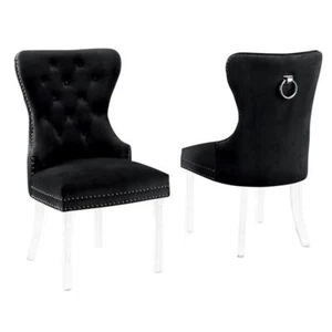 Maklaine Tufted Black Velvet Side Chairs with Clear Acrylic Legs (Set of 2) - Picture 1 of 3