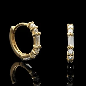 Creolen 0,4 kt Baguetteschliff simulierter Edelstein 14 Karat Gelbgold Silber - Bild 1 von 10