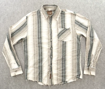 Camisa Roar Para Hombre Extra Grande Beige Gris Abotonada Rayas Envejecida Manga Larga Foto 1 de 4