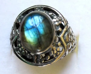 Malagasy Labradorite Bali Ring / size 9 / 925 Sterling Silver / 5.5 ct  9.5 g - Picture 1 of 7