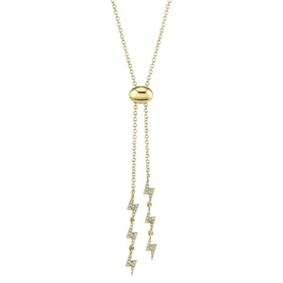 14K Yellow Gold Diamond Lightning Bolt Bolo Necklace Lariat Pendant Womens Round - Image 1 of 2