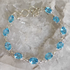 Pulsera topacio facetada Brasil piedra curativa 925 plata de ley hecha a mano AB263 - Imagen 1 de 6