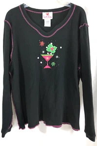 Quacker Factory Top Long Sleeve Party Theme Embroidery Black - Women Size XL - Picture 1 of 10