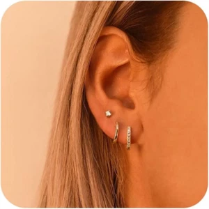 Stud Earrings for Women,Dainty Gold Earrings 14K Gold Plated Cartilage Earring S - Picture 1 of 8