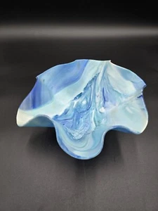 Glass Art Wave Bowl in Turquoise Blue and White - Picture 1 of 5