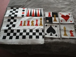 Vintage New Old Stock Brücke/Schach Tischdecke und Servietten mit Etikett - Bild 1 von 6