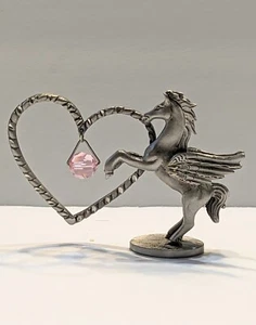 Pegaso de peltre vintage con corazón rosa cristal espontáneas muy bonito 2,5 x 3,5" - Imagen 1 de 5