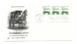 2128 8.3c Ambulance 1860s Transportation series, ArtCraft plate #1 strip 3 FDC - Picture 1 of 1