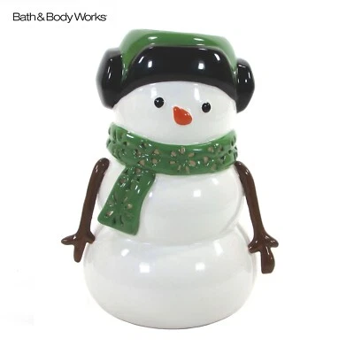 Bath & Body Works Muñeco de Nieve 7.5" Candelabro Votivo Luminaria Blanco Verde Bufanda Foto 1 de 4