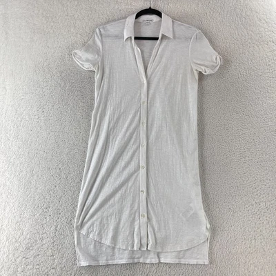 James Perse 衬衫连衣裙女式小号白色纽扣卷袖短袖 — 第 1/4 张图片