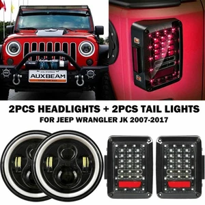 Pair 7" LED Headlight Hi/Lo DRL + Tail Brake Lights Kit for Jeep Wrangler JK - Picture 1 of 12
