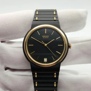 Seiko Men's Vintage Black & Gold Tone Quartz Watch 6532-6020 - Picture 1 of 16