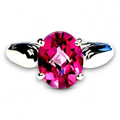 Created Pink Sapphire, 925 Sterling Silver Ladies Ring, SR058 - Image 1 of 4