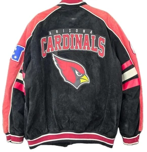 Giacca bomber Arizona Cardinals grande pelle scamosciata ricamata NFL nero rosso - Foto 1 di 23