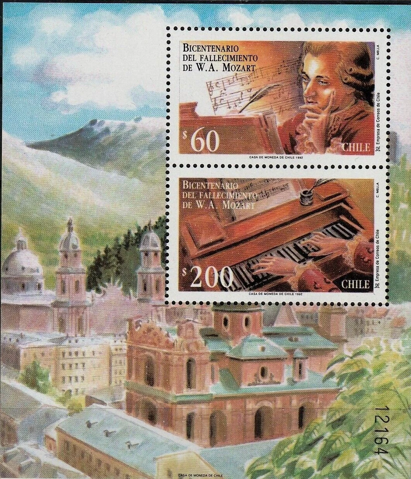 智利 - 1992 年 Wolfgang Amadeus Mozart 纪念册 #999a - 全新无标签 — 第 1/1 张图片