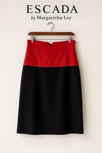 Vintage Escada Margaretha Ley Wool Blend Colorblock Skirt Size L 42 Red Black Hi - Picture 1 of 11