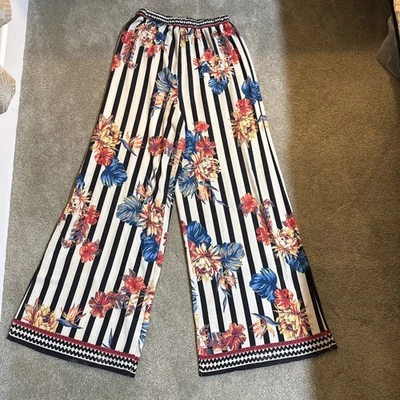 Flying Tomato Women's Palazzo Pants Flower Stripe Design Size M - Image 1 of 4