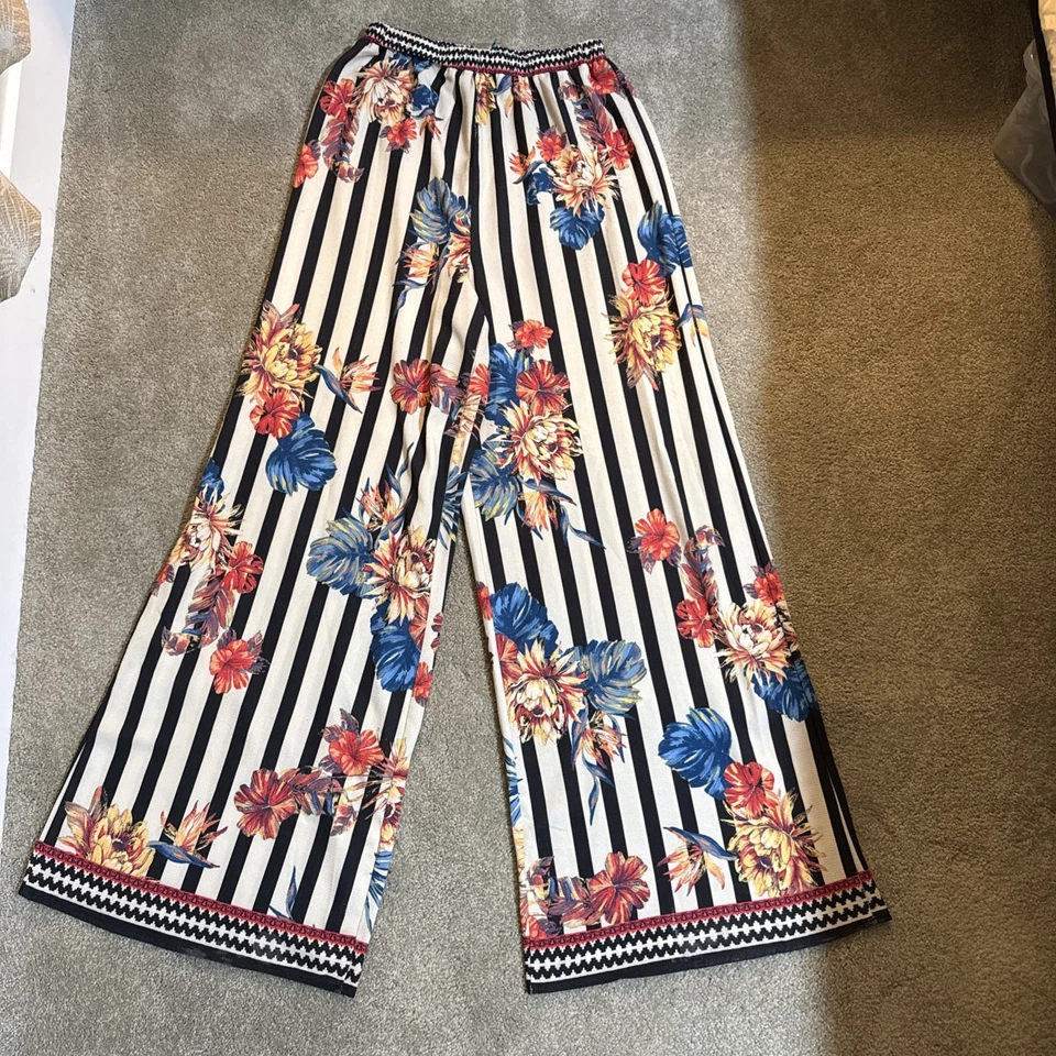 Pantalones Palazzo Flying Tomato para mujer diseño de flores a rayas talla M Foto 1 de 4