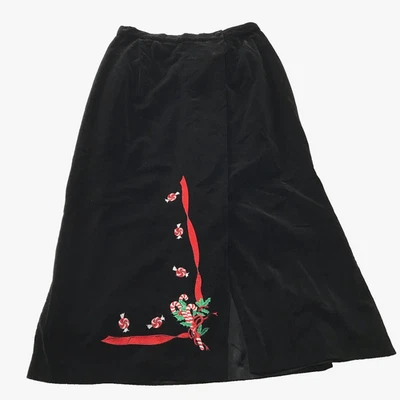Vintage Eagles Eye Skirt 14 Christmas Candy Cane Black Velvet Wrap Holiday Holly - Image 1 of 4
