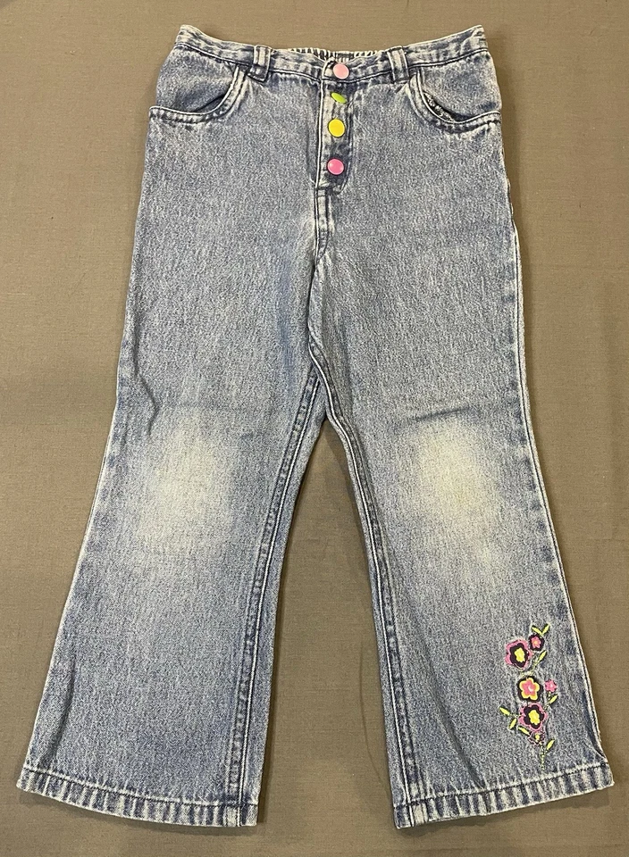 Jeans de Colección Y2K J. Caqui Niñas Pequeñas 4T Azul Denim Coloridos Broches a presión Flores Emb Foto 1 de 4