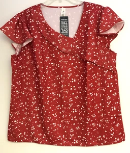 BMJL Large Women's Red Blouse Short Flutter Sleeve NWT Ruffle Pullover - Picture 1 of 9