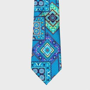 Joseph Abboud Silk Tie Teal Colorful Bright Tile Patchwork Geometric Boho - Picture 1 of 4