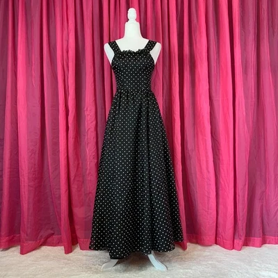 Vintage 80s Gunne Sax by Jessica McClintock polka dot fit & flare maxi dress, 3 - Image 1 of 4