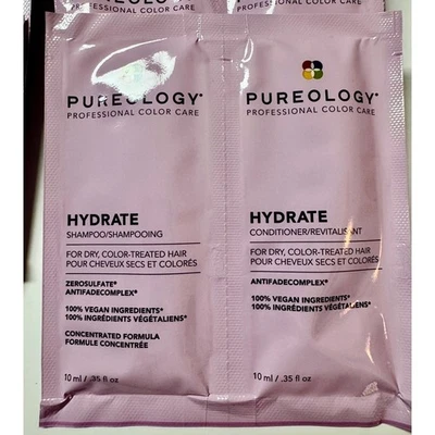 (3) Champú Pureology Hydrate Cure + Acondicionador Muestra Paquetes de Viaje + PCA Foto 1 de 2