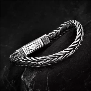 Real S925 Sterling Silver Bracelet Men Women 9mm Dragon Weave Link Chain - Picture 1 of 6