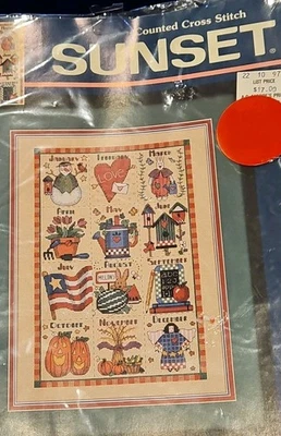 Kit Punto de Cruz Calendario de Eventos Vintage Nuevo Precintado 1996 Puesta de Sol Dimensiones Foto 1 de 3