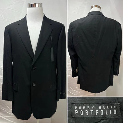 Perry Ellis Portfolio NWT Men's 44L Black 2-Button Blazer Suit Jacket Sport Coat - Image 1 of 4