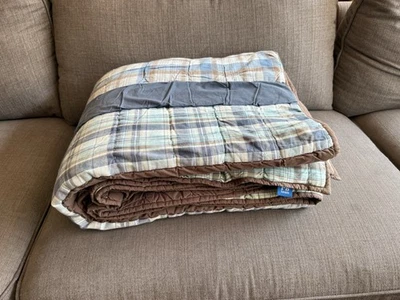 Pottery Barn Kids Patchwork Brown Blue Quilt Comforter Twin 84”x 64” See Pics - Image 1 of 4