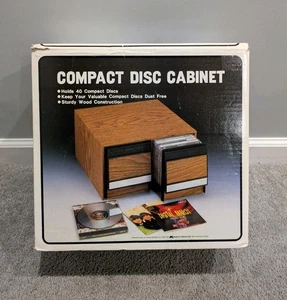 New Vintage Wood 2 Drawer 40 CD Compact Disc Storage Cabinet Case Woodgrain - Picture 1 of 6