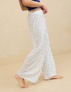 Womens Aerie Superchill® Modal Rib Trouser PJ White blue floralSize S Small NWT - Picture 1 of 9