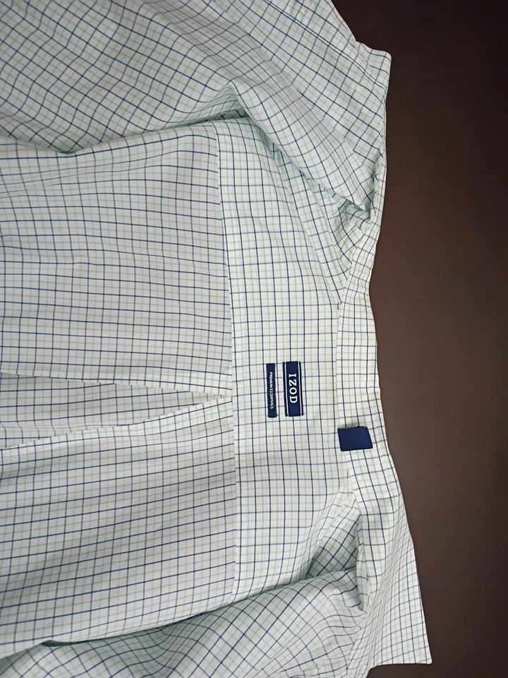 Camisa de vestir Izod XXL 2XL manga larga, abotonada, azul a cuadros/blanco Foto 1 de 4