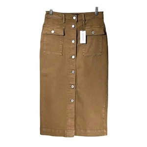 Falda lápiz Banana Republic para mujer color tostado denim con botones abertura elástica midi 4 nueva con etiquetas - Imagen 1 de 8