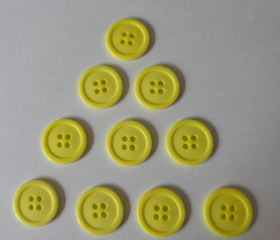 10 Yellow Four Hole Round Plastic Buttons Size 20mm - Image 1 of 1