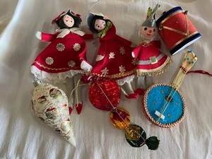 Vintage 7 Filz Weihnachtsschmuck Wisemen People Japan MCM - Bild 1 von 6