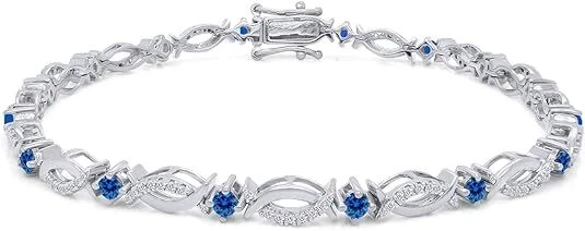 Brazalete de eslabones simulado topacio azul para mujer enchapado en oro de 14K plata de ley Foto 1 de 4