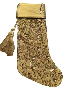 Frontgate Lafayette Christmas Stocking Bronze Silk & Polyester Brocade Tassel - Picture 1 of 6