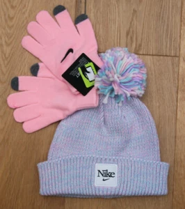 Nike Kids Girl Pom Beanie & Gloves Set ~ Pastels & Pink ~ - Picture 1 of 3