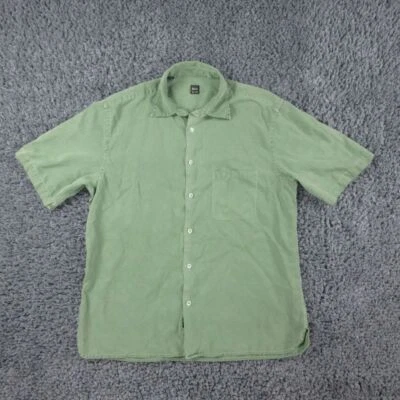 Ike Behar Shirt Mens Large Green Silk Blend Short Sleeve - Image 1 of 4