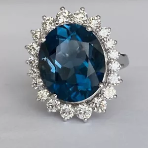 Anello Cocktail Diamante Topazio Blu Londra Certificato ALGT 7,00 carati - Foto 1 di 13