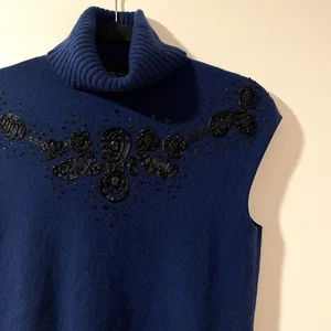 Cashmere by Saks Fifth Avenue Navy 100% Cashmere Sleeveless Turtleneck Womens M - Picture 1 of 7