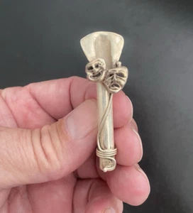 Vintage Sterling 925 Comedy Tragedy Bud Vase Pin Brooch - Picture 1 of 9