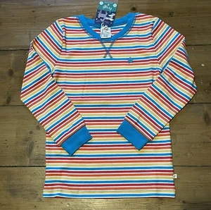 BNWT Frugi Organic Girls Jersey Rainbow Stripe Top Long Sleeve T-shirt 7-8 Years - Picture 1 of 5
