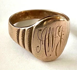 Antique 9K Solid Rose Gold Initial Letter Monogram AWJ Ladies Ring Size 7.5 - Picture 1 of 12