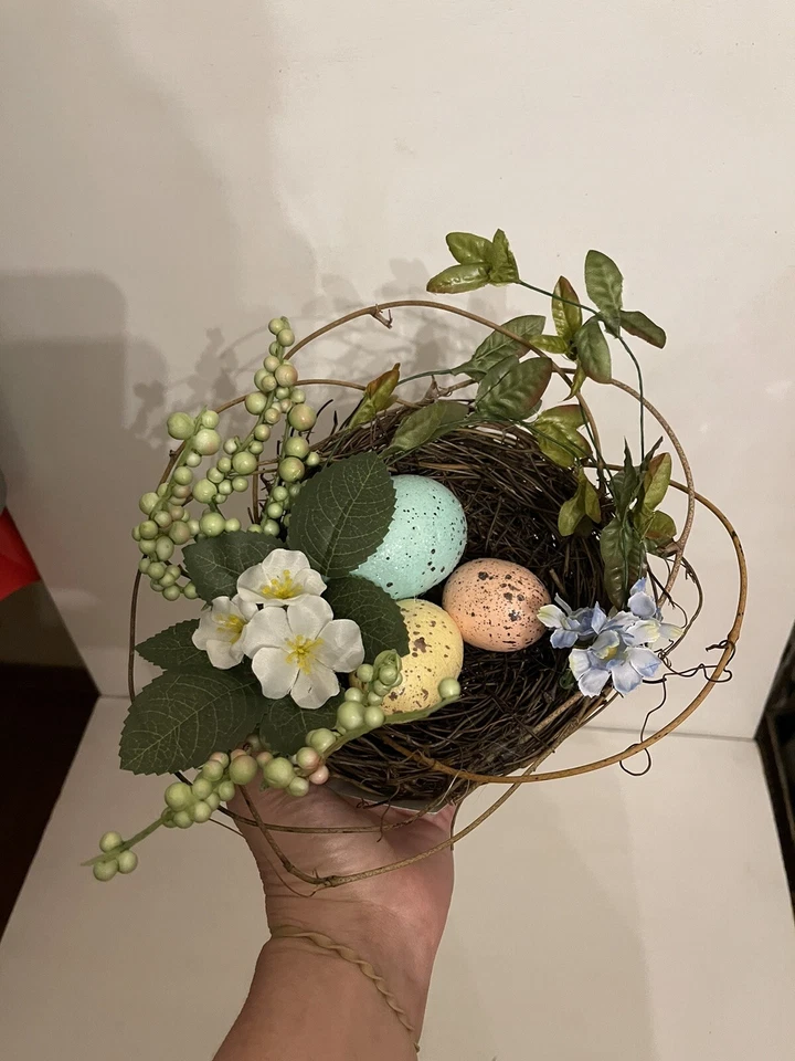 Birds Nest with Artificial Greenery and Yellow Flowers/Berries Home Garden Decor - Image 1 of 1